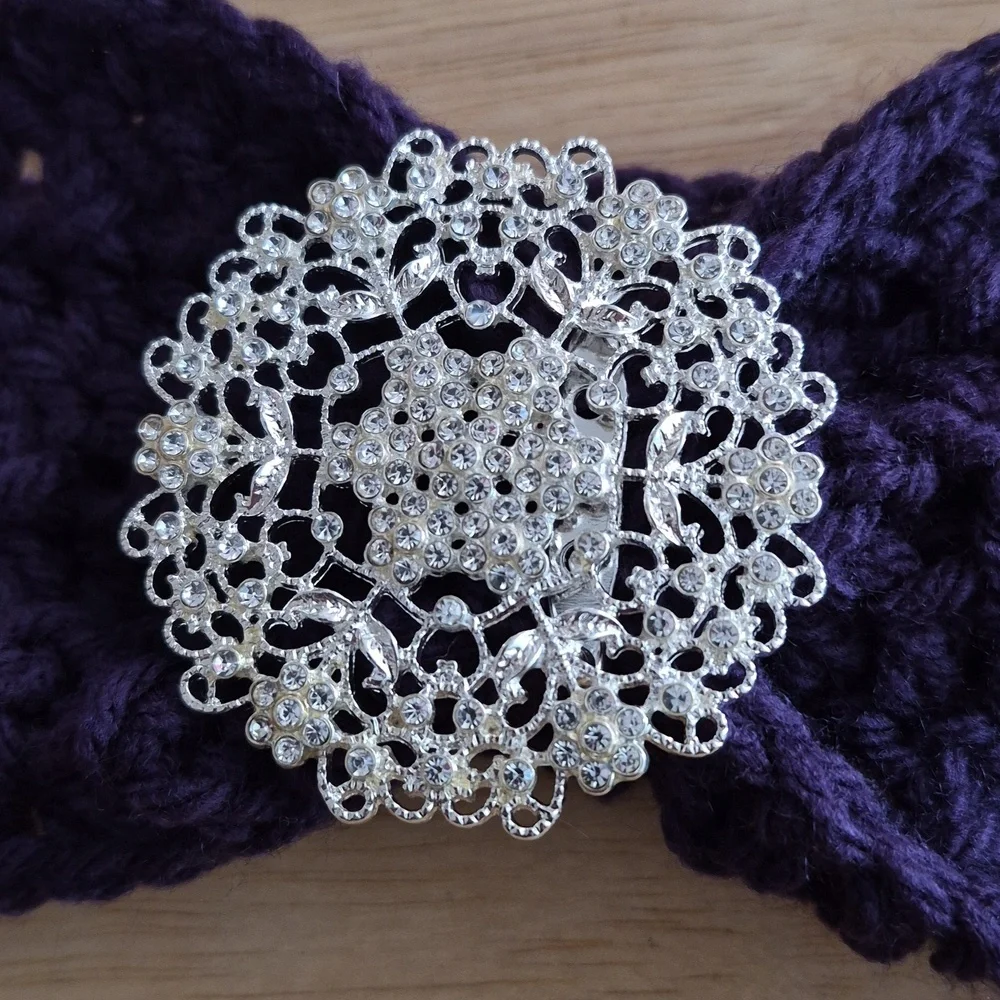 Handmade Purple Crochet Headband with Silver Brooch
